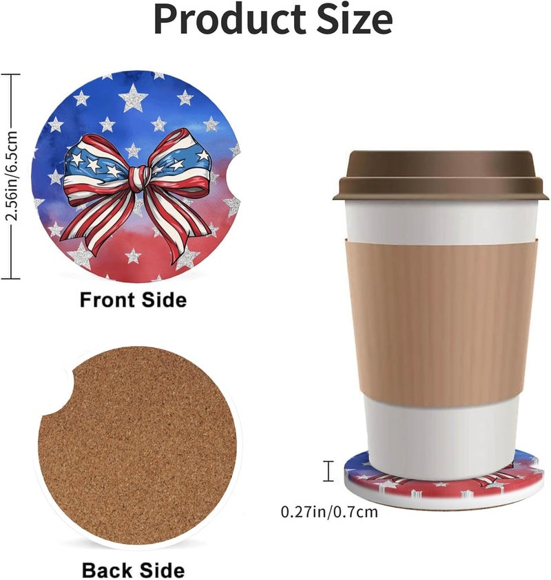 CTVSLFU Absorbent Car Coasters for Cup Holders, 2 Pack Universal Anti Slip Ceramic Cup Coaster for Women Men 2.56 Inch Car Interior Accessories - Bow Tie Stars and Stripes 019 - Image 3